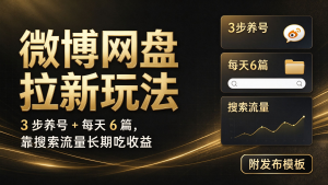 微博网盘拉新玩法：3 步养号 + 每天 6 篇，靠搜索流量长期吃收益（附发布模板）